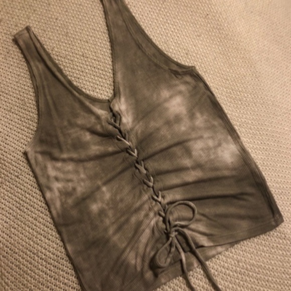 American Eagle Olive Green Lace Up Tank Top - Picture 2 of 2